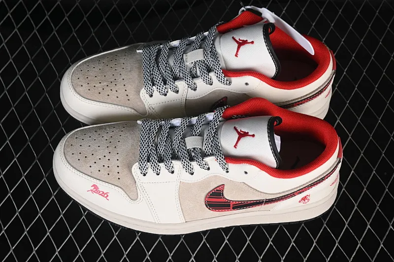 All categories Air Jordan Jordan series basketball shoes Air Jordan 1 Low high-end customized low-top sneakers Air Jordan 1 Low AJ1 Joe 1 Year of the Horse limited edition gray and red weaving high-end customized low-top retro basketball shoes JY6988-138